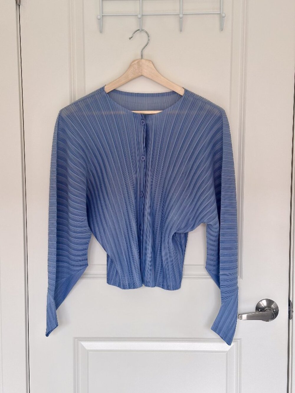 PLEATS PLEASE ISSEY MIYAKE Rib Pleats December Cardigan in Steel Blue | Size:5